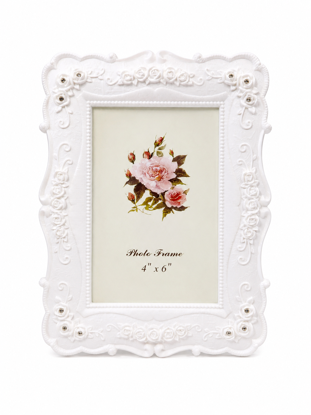 Vintage Floral Photo Frame | Ornate Rose & Pearl Picture Frame | 4×6 & 5×7 | Ivory, Rose Gold & White Gold