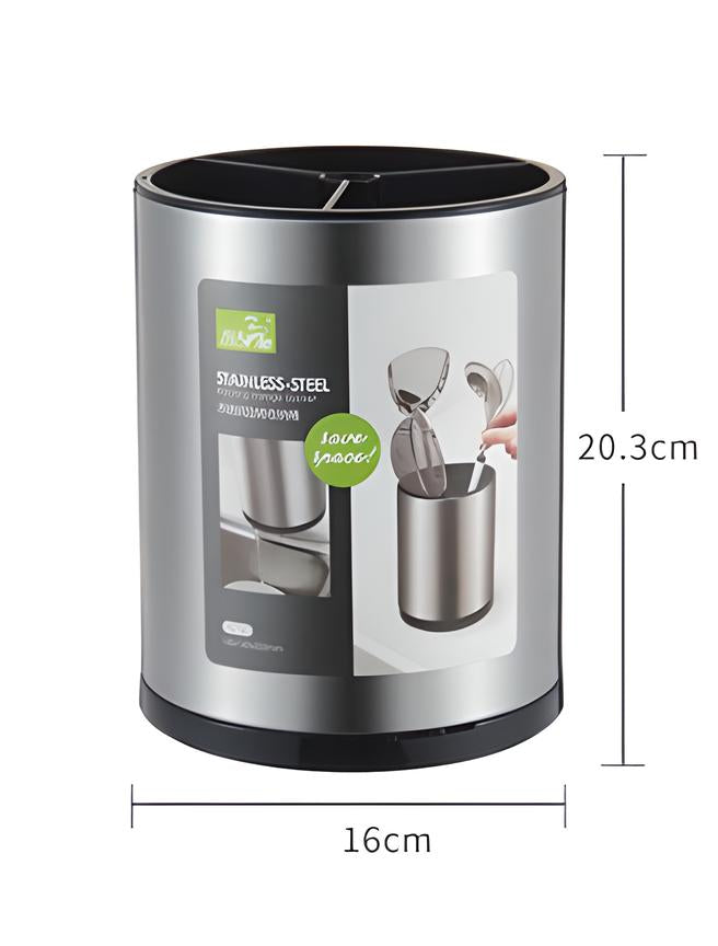 Rotating Stainless Steel Utensil Holder – 360° Spinning Kitchen Organizer