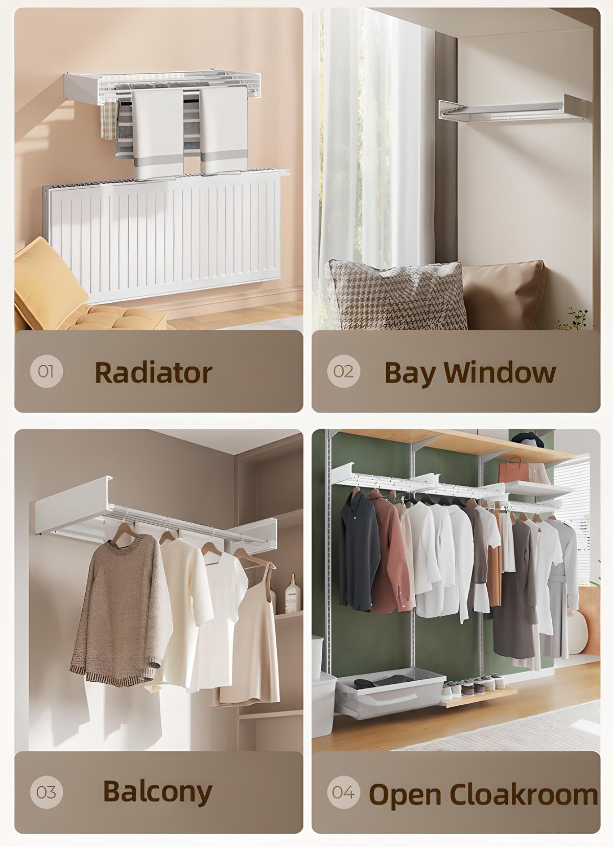 Wall-Mounted Folding Clothes Drying Rack – Space-Saving Retractable Hanger for Indoor & Outdoor Use