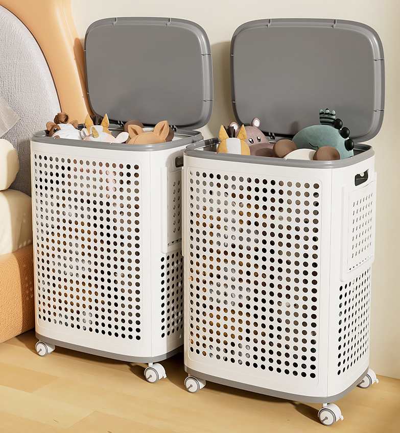 Large Laundry Basket with Wheels and Lid – Multifunctional Storage Bin