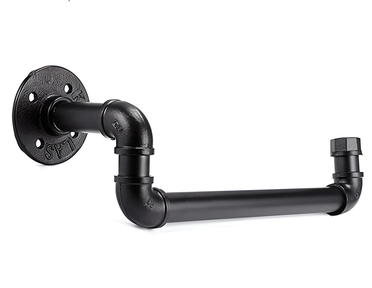 Industrial Pipe Towel Holder – Wall-Mounted Black Metal Rack for Bathrooms and Kitchens