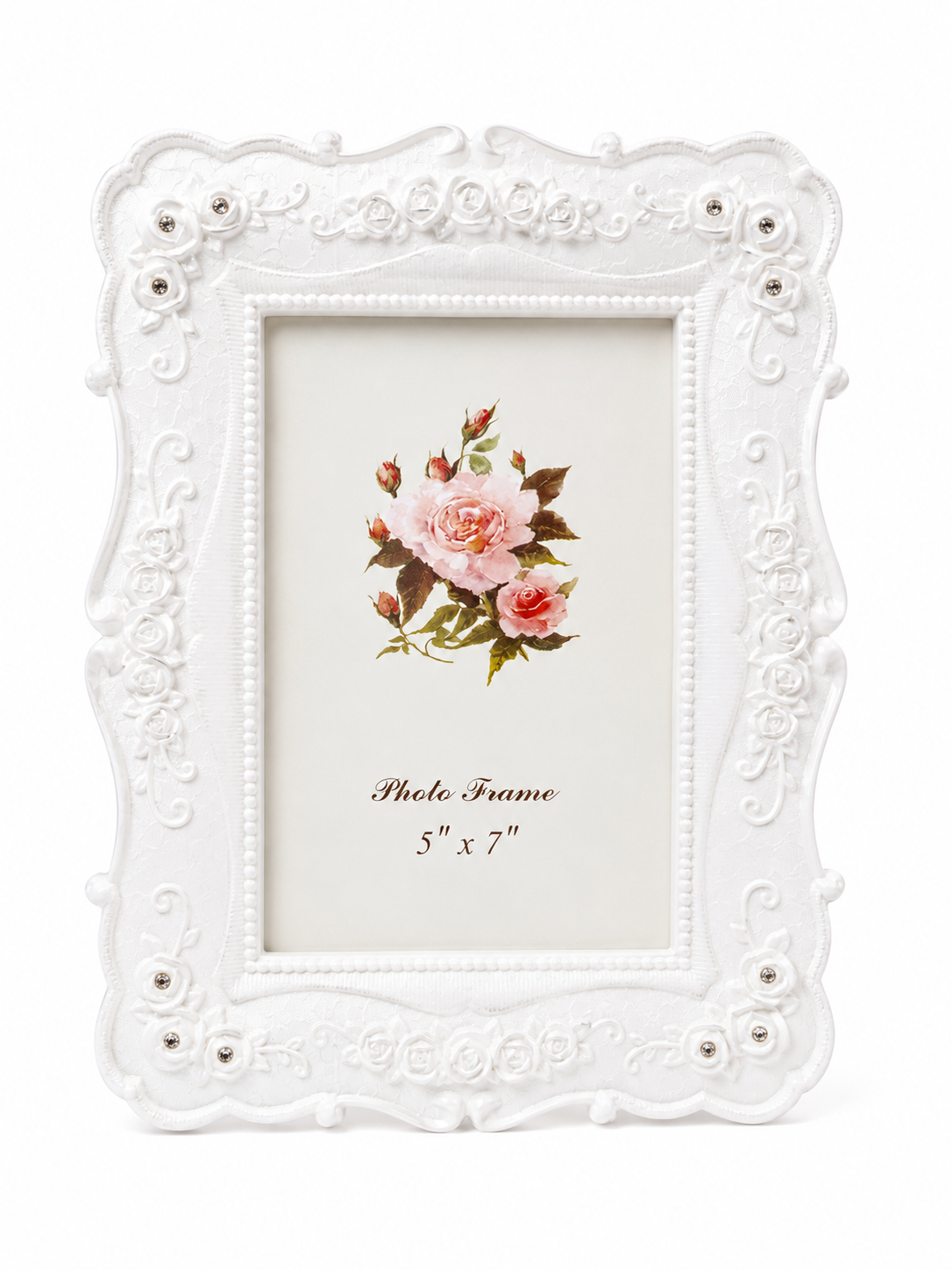 Vintage Floral Photo Frame | Ornate Rose & Pearl Picture Frame | 4×6 & 5×7 | Ivory, Rose Gold & White Gold