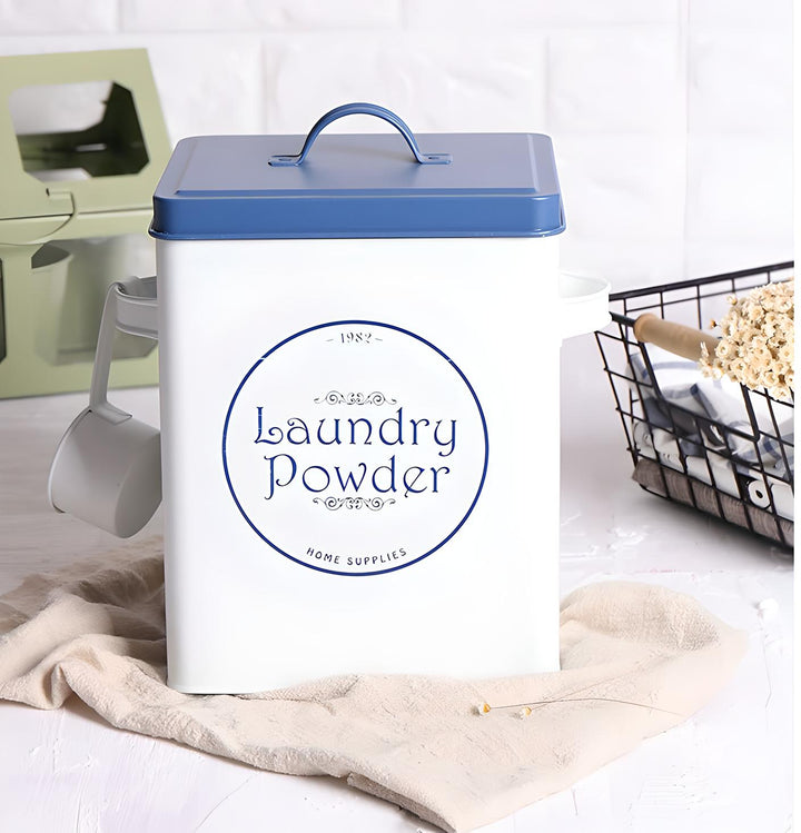 Vintage Metal Laundry Powder Storage Container with Scoop – Stylish & Durable