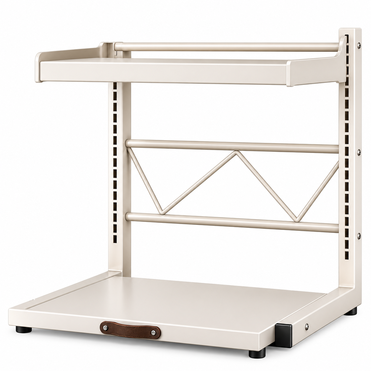 2-Tier Countertop Appliance Storage Rack | Adjustable Sliding Shelf | Microwave & Air Fryer Stand | Beige.