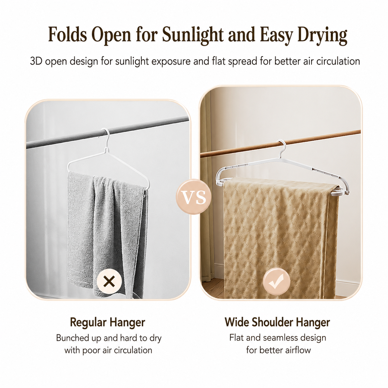Extendable Blanket Drying Hanger Pack of 2 | Retractable Wide-Shoulder Rack | 360° Swivel Hook | White
