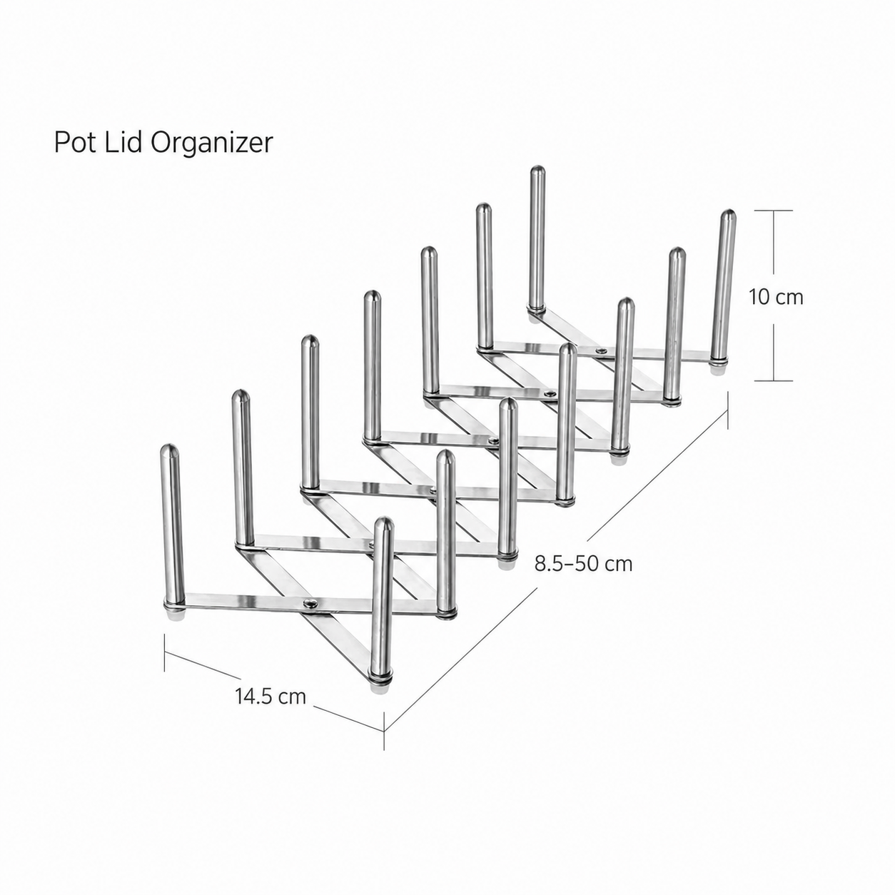 Adjustable Pot Lid Organiser | Expandable Stainless Steel Drawer Rack | Pan & Plate Holder