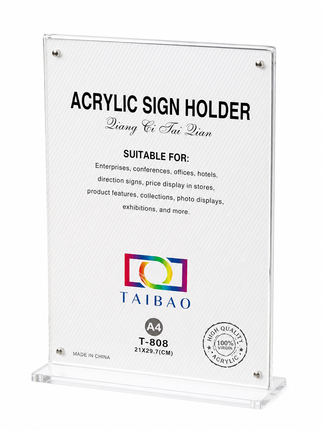 A4 Acrylic Sign Holder | Clear Double-Sided Display Stand | T-Shape Desktop Menu Holder