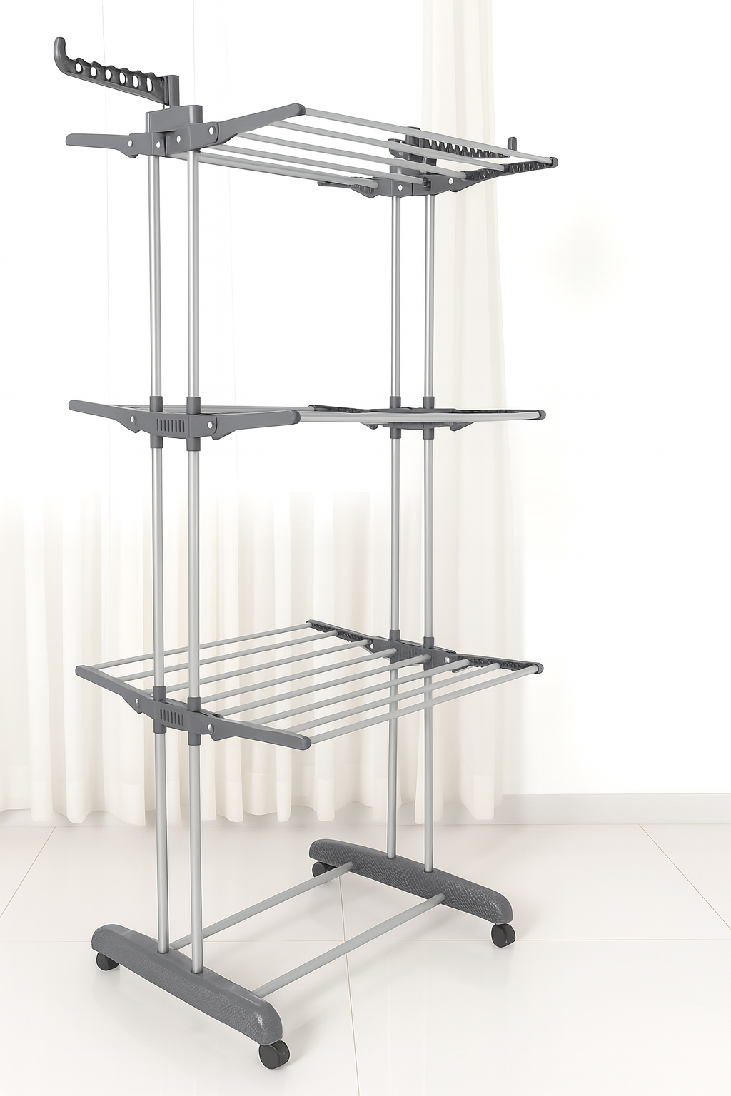 3-Tier Foldable Clothes Drying Rack with Wheels – Portable Airer Stand