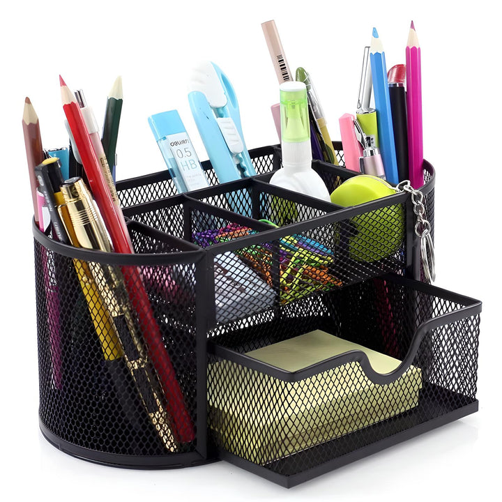 Metal Mesh Desk Organizer – Multi-Compartment Storage for Office & Home