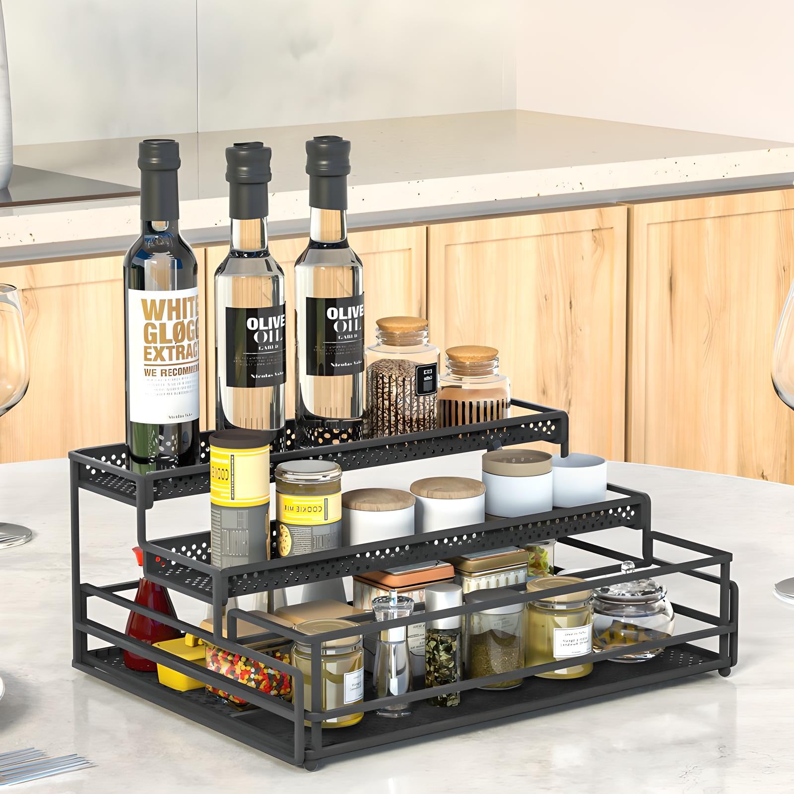 3-Tier Metal Spice Rack Organizer – Space-Saving Kitchen Storage