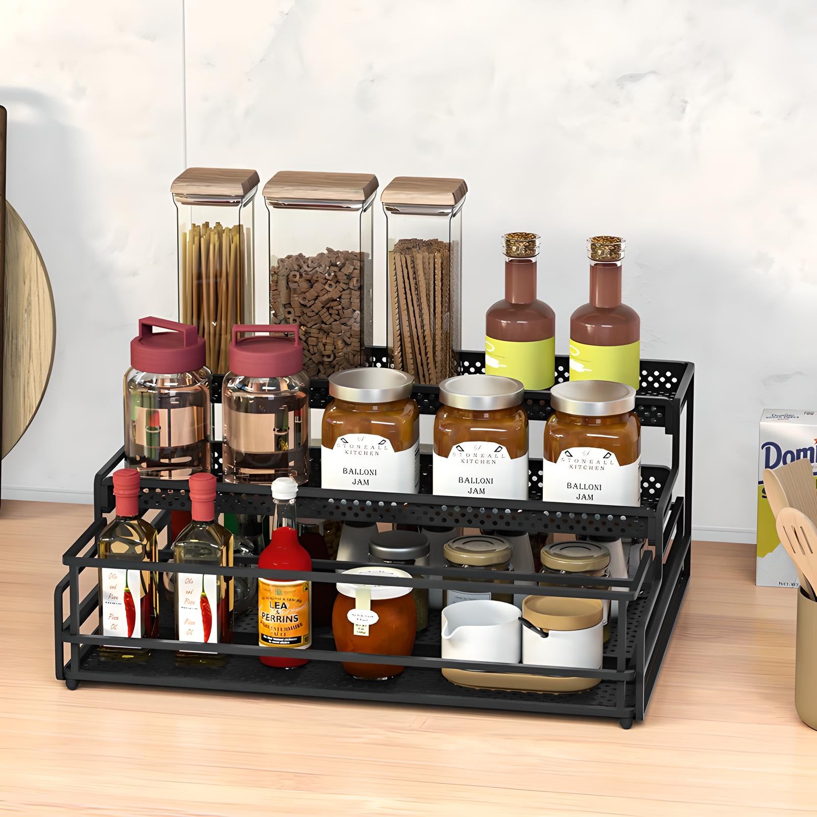 3-Tier Metal Spice Rack Organizer – Space-Saving Kitchen Storage