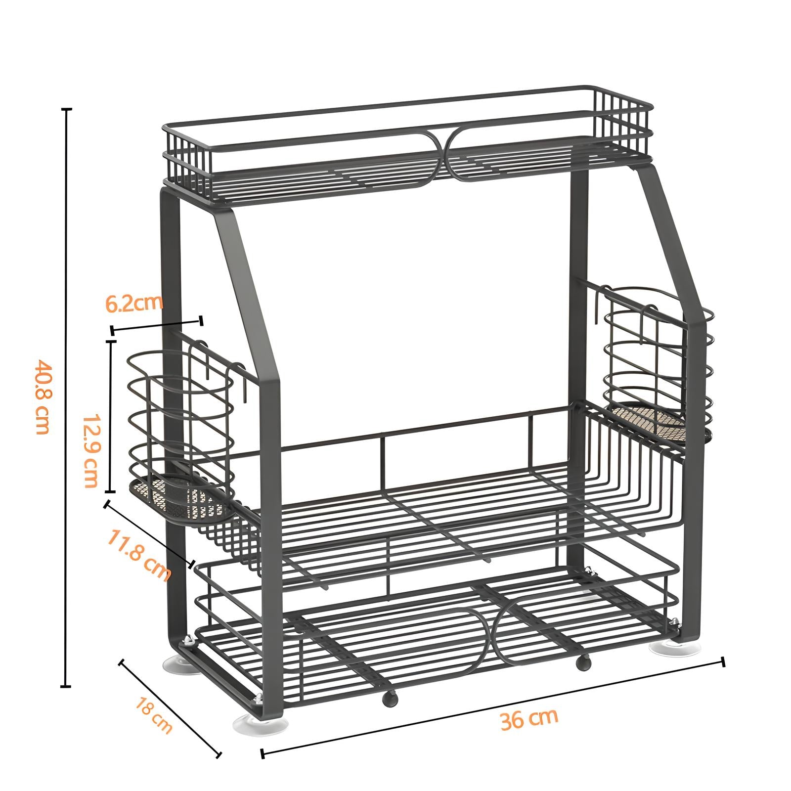 3-Tier Metal Spice Rack – Kitchen Countertop & Cabinet Organizer with Side Baskets 🏡✨