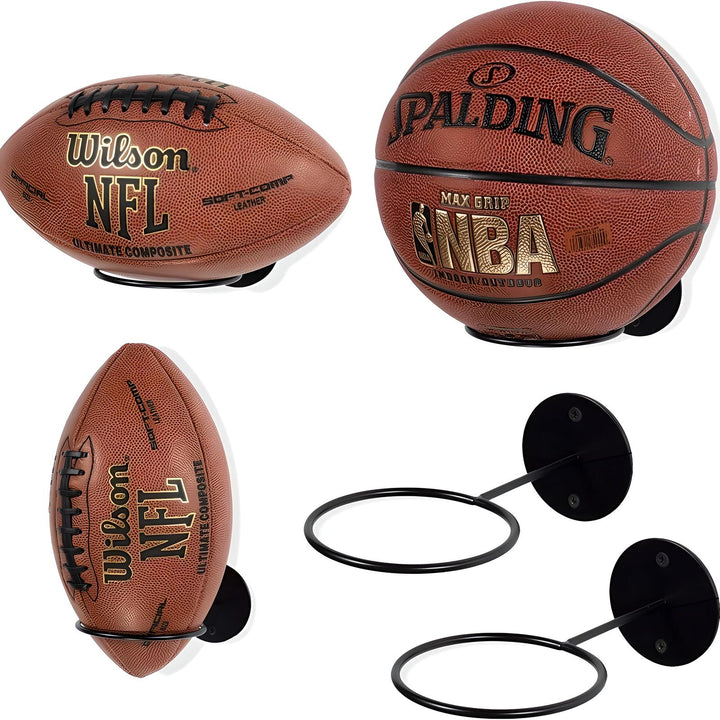 Wall-Mounted Ball Holder – Steel Hoop Display Rack for Basketballs, Soccer Balls, and Boxing Gloves