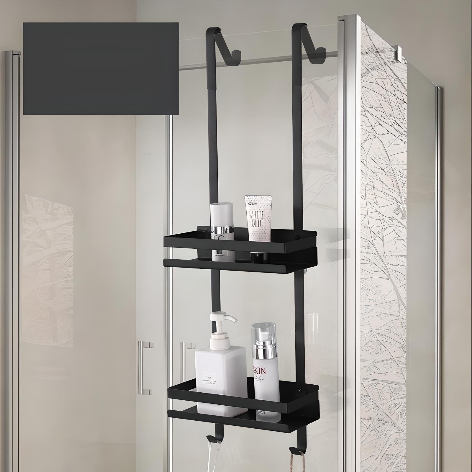 Over-the-Door Shower Caddy – Black Metal Hanging Bathroom Shelf