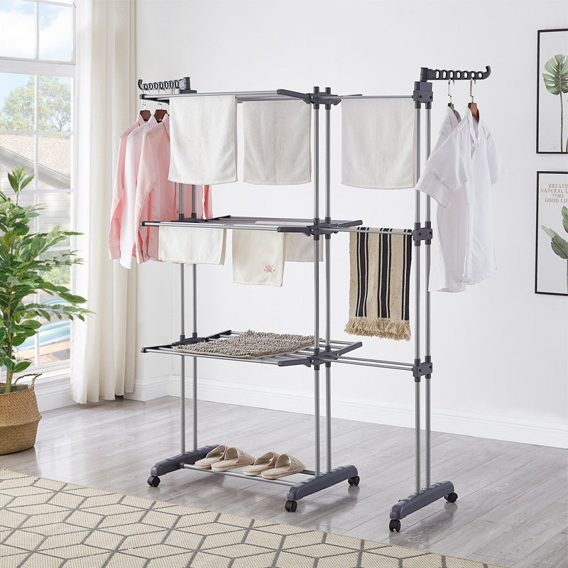 3-Tier Foldable Clothes Drying Rack with Side Wings | Rolling Airer Stand | Grey