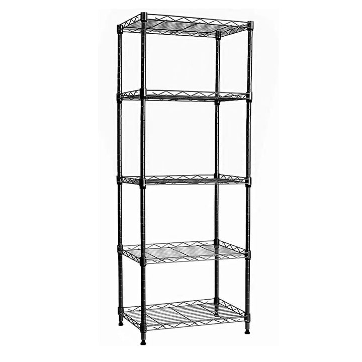 5-Tier Black Wire Storage Rack – Heavy-Duty Adjustable Shelves (55×30×150cm)