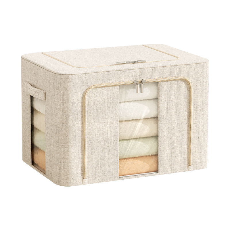 Linen 100L Foldable Storage Box with Metal Frame for Clothes & Bedding