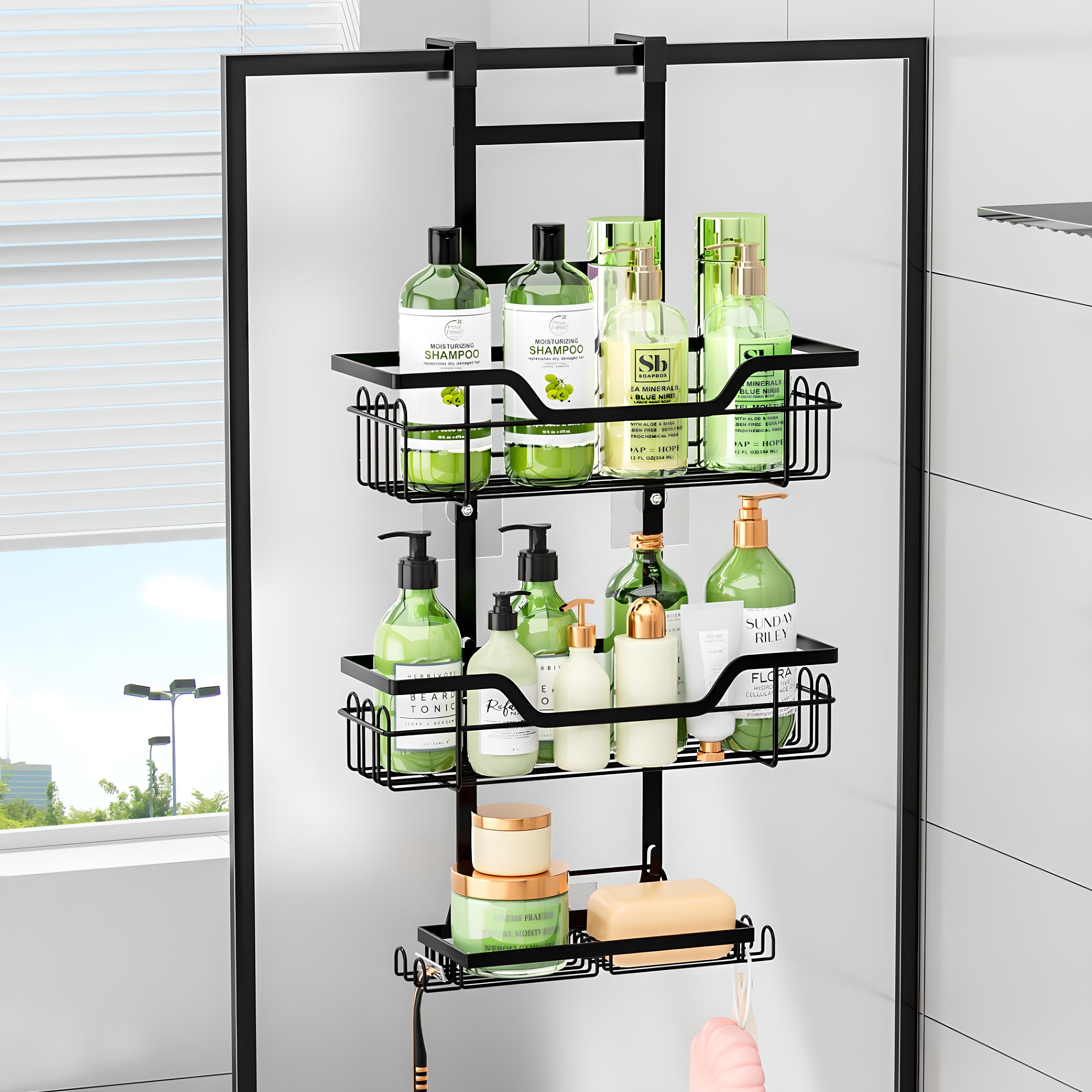 Over-the-Door Hanging Storage Rack – 3-Tier Metal Organizer for Bathroom and Kitchen