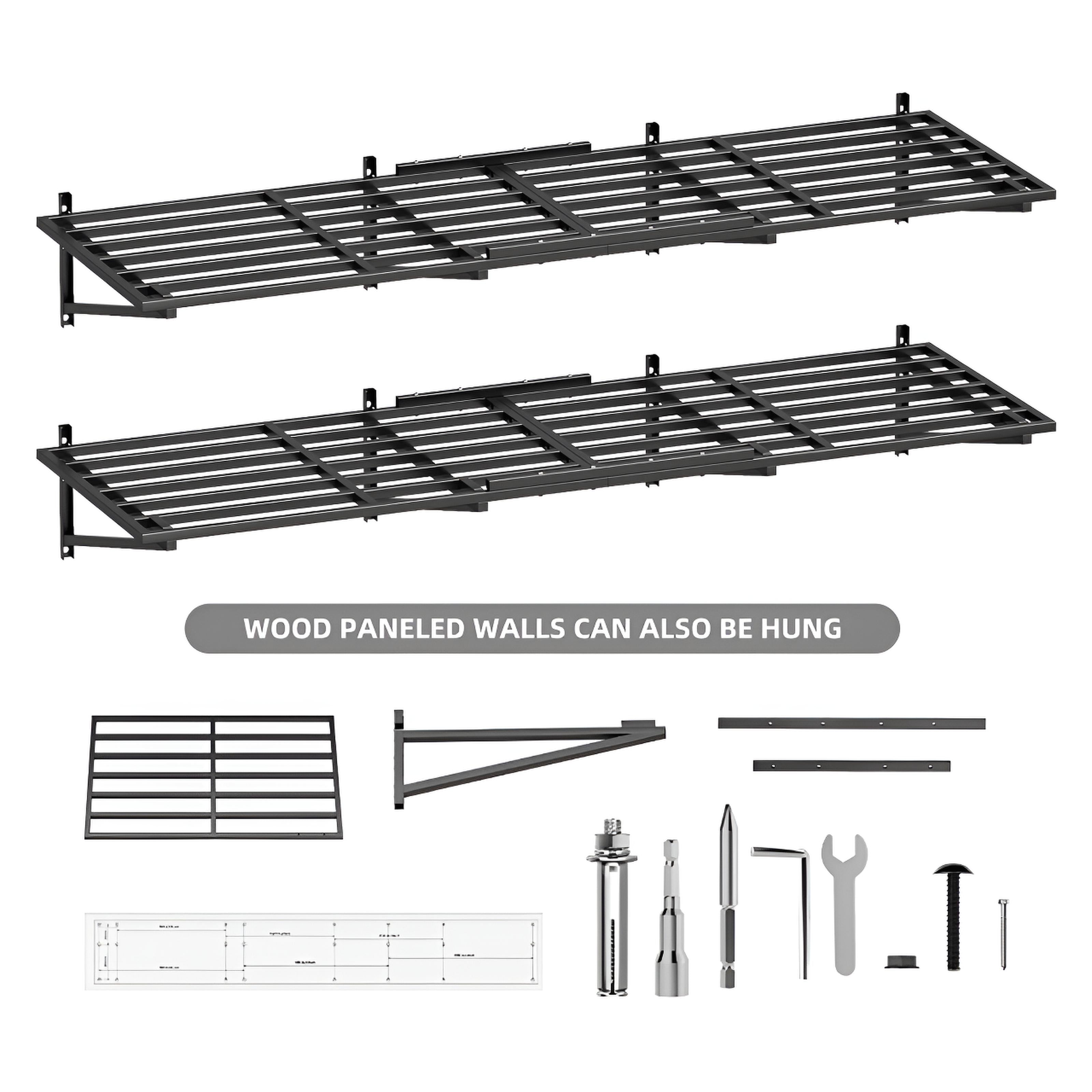Heavy-Duty 2-Tier Wall Mounted Garage Storage Rack – 72"x24" Steel Shelving
