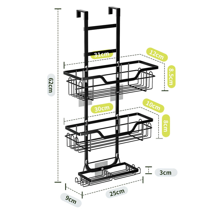 Over-the-Door Hanging Storage Rack – 3-Tier Metal Organizer for Bathroom and Kitchen