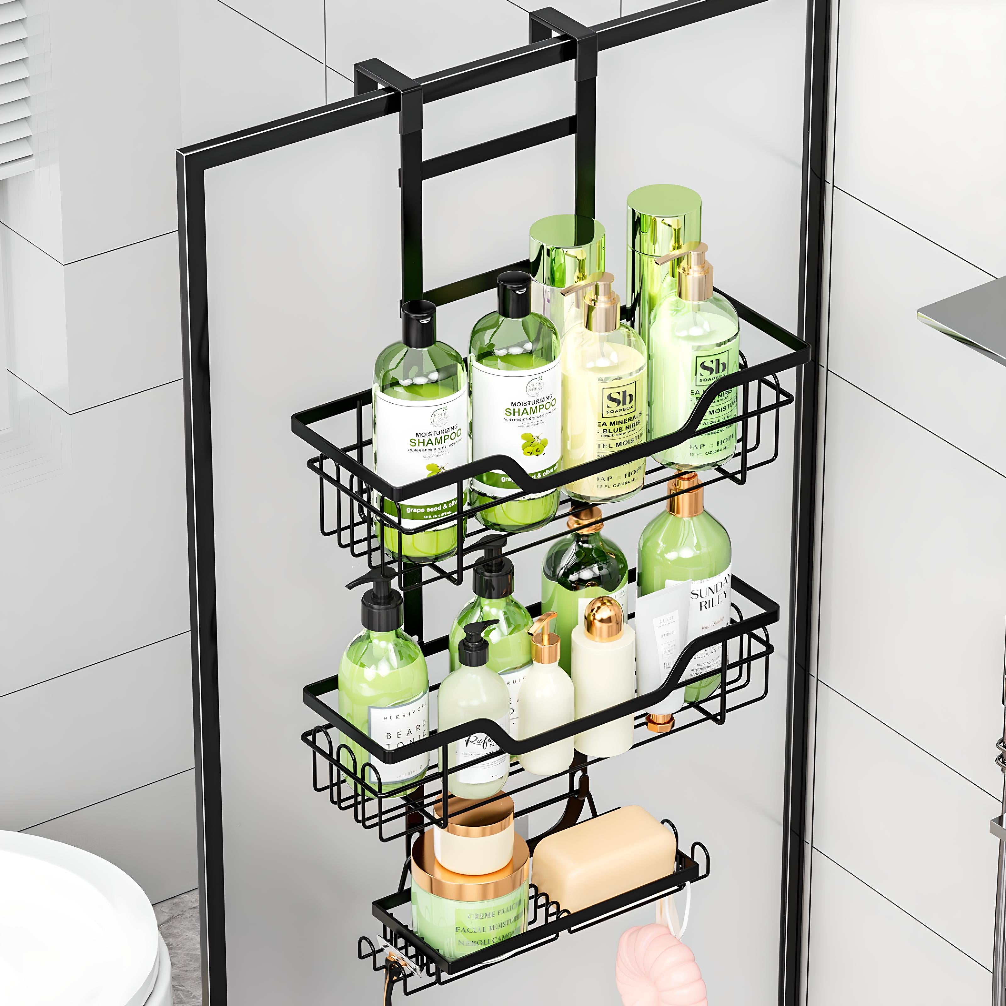 Over-the-Door Hanging Storage Rack – 3-Tier Metal Organizer for Bathroom and Kitchen