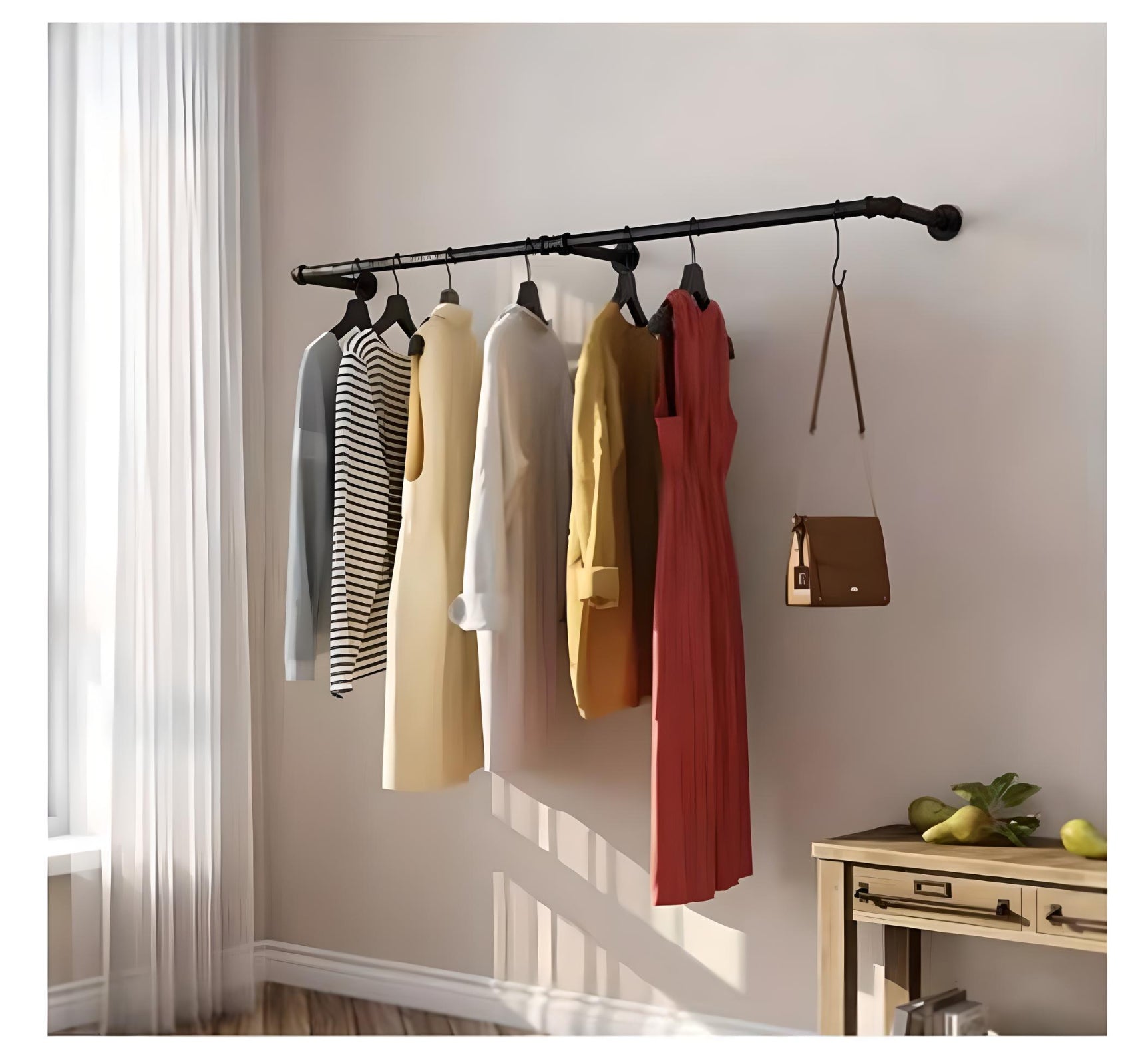 Curved Hanging Rails Black Iron Wall Mounted Hanging Clothes Rail | Space-Saving | J&J Home
