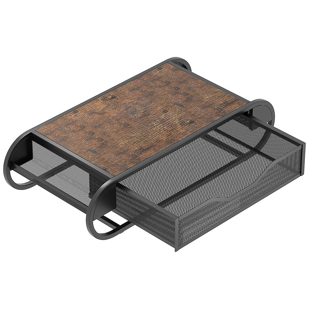 Industrial Rustic Coffee Station Organizer – Carbon Steel Machine Stand with Sliding Mesh Storage Drawer