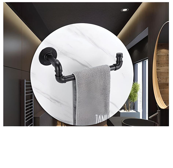 Industrial Pipe Towel Holder – Wall-Mounted Black Metal Rack for Bathrooms and Kitchens