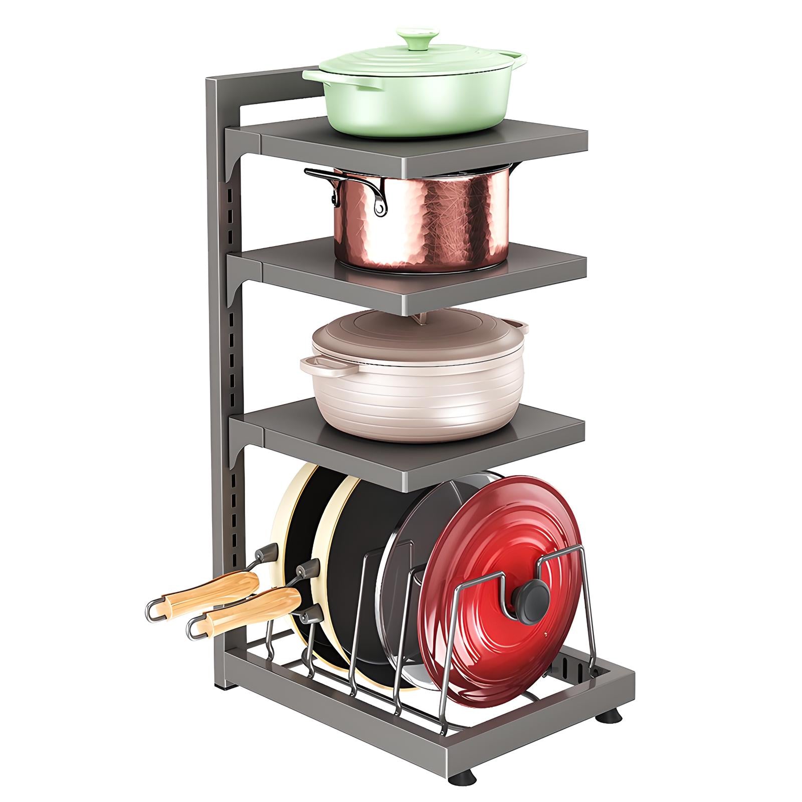 Adjustable Pot and Pan Organizer Rack - Heavy-Duty Metal, Space-Saving Design