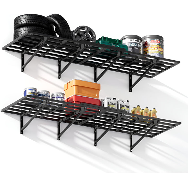 Heavy-Duty 2-Tier Wall Mounted Garage Storage Rack – 72"x24" Steel Shelving