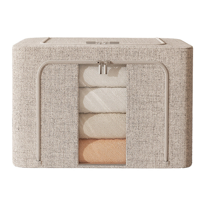 Linen 100L Foldable Storage Box with Metal Frame for Clothes & Bedding.