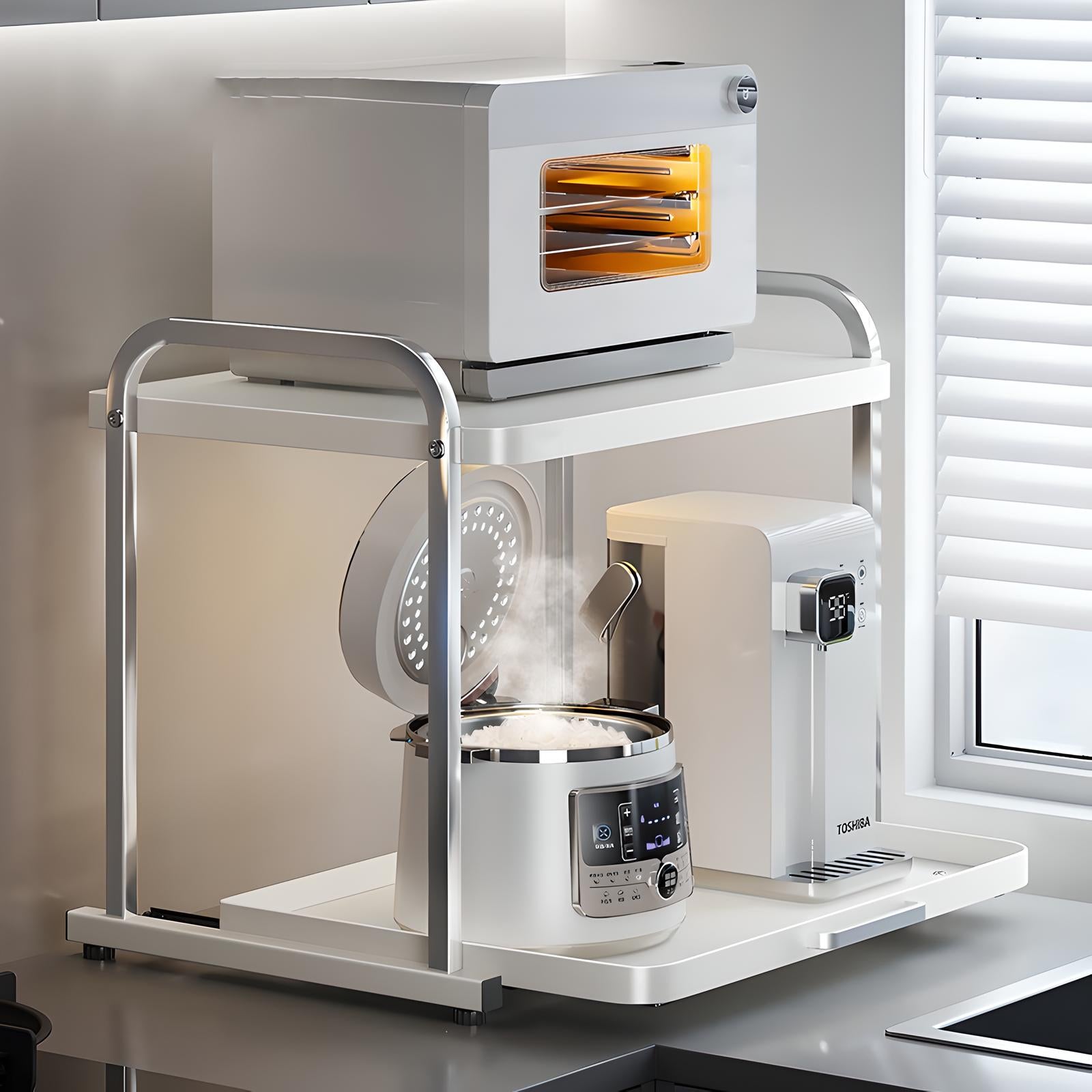 Kitchen Appliance Storage Rack – Two-Tier Stand with Pull-Out Tray