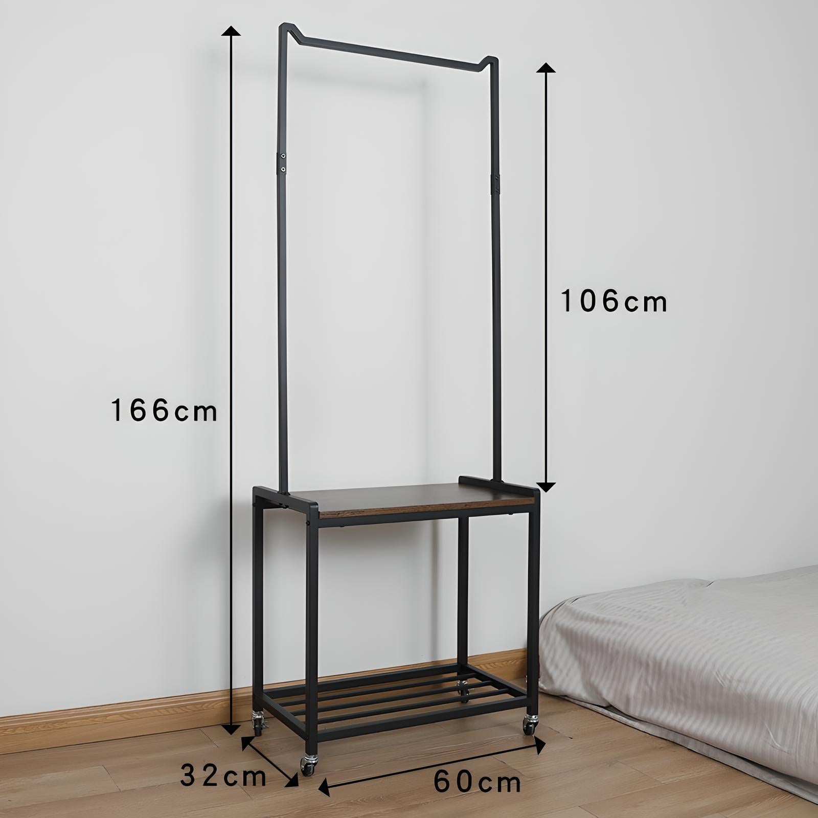 Portable Clothing Rack with Storage Shelves and Wheels