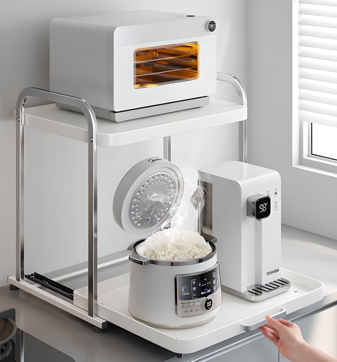 Kitchen Appliance Storage Rack – Two Tier Stand with Pull-Out Tray – J ...