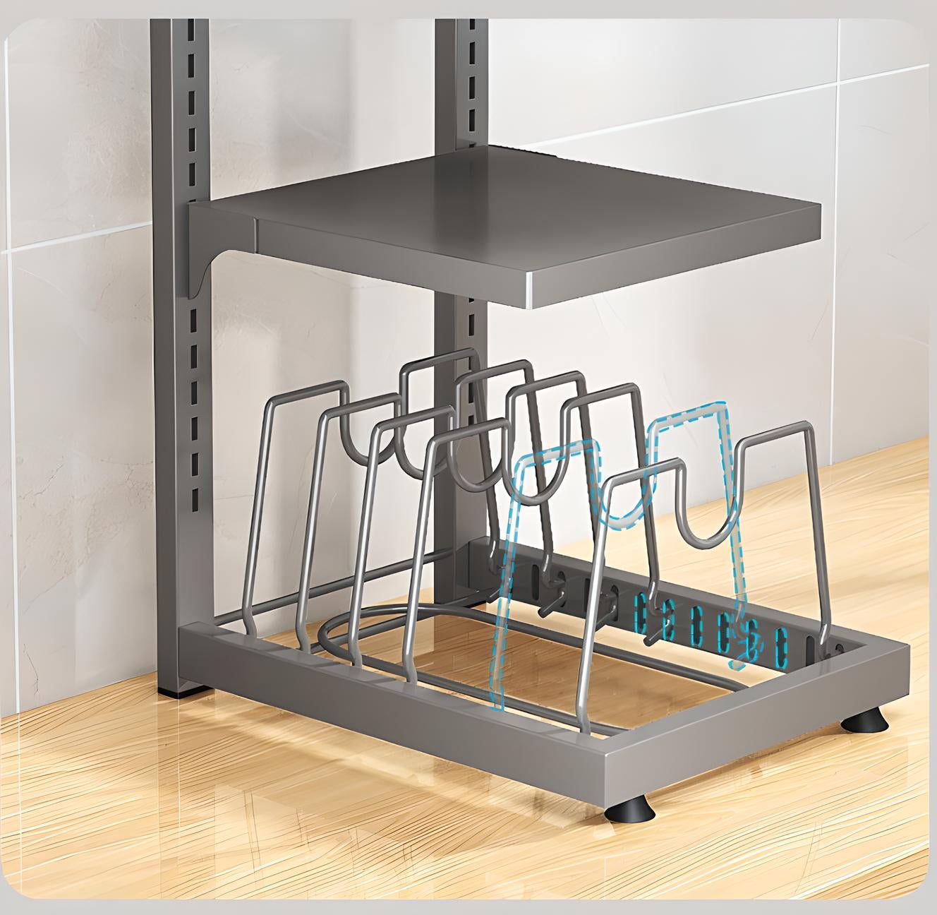 Adjustable Pot and Pan Organizer Rack - Heavy-Duty Metal, Space-Saving Design