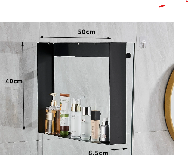 Over Shower Screen Caddy | Adjustable Clamp Steel Shelf | No Drilling | Matte Black 50cm