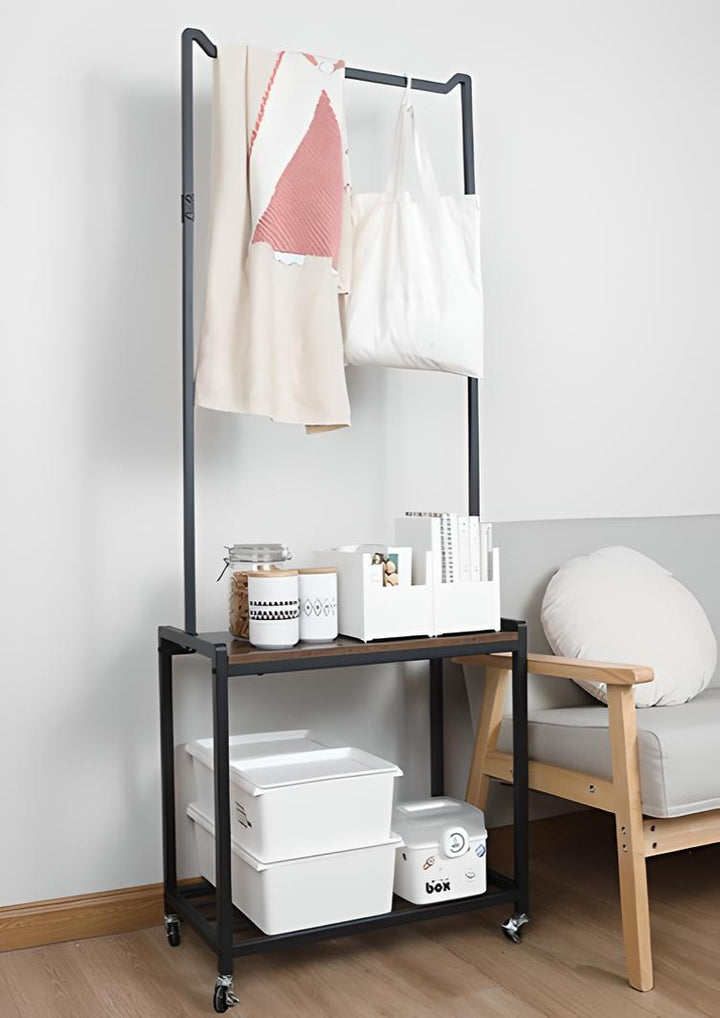 Portable Clothing Rack with Storage Shelves and Wheels