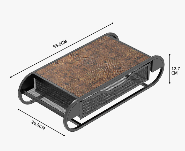 Industrial Rustic Coffee Station Organizer – Carbon Steel Machine Stand with Sliding Mesh Storage Drawer