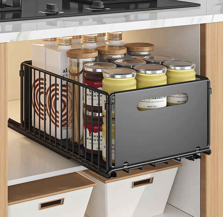 Pull-Out Drawer Storage Basket - Heavy-Duty Organizer for Kitchen & Pantry