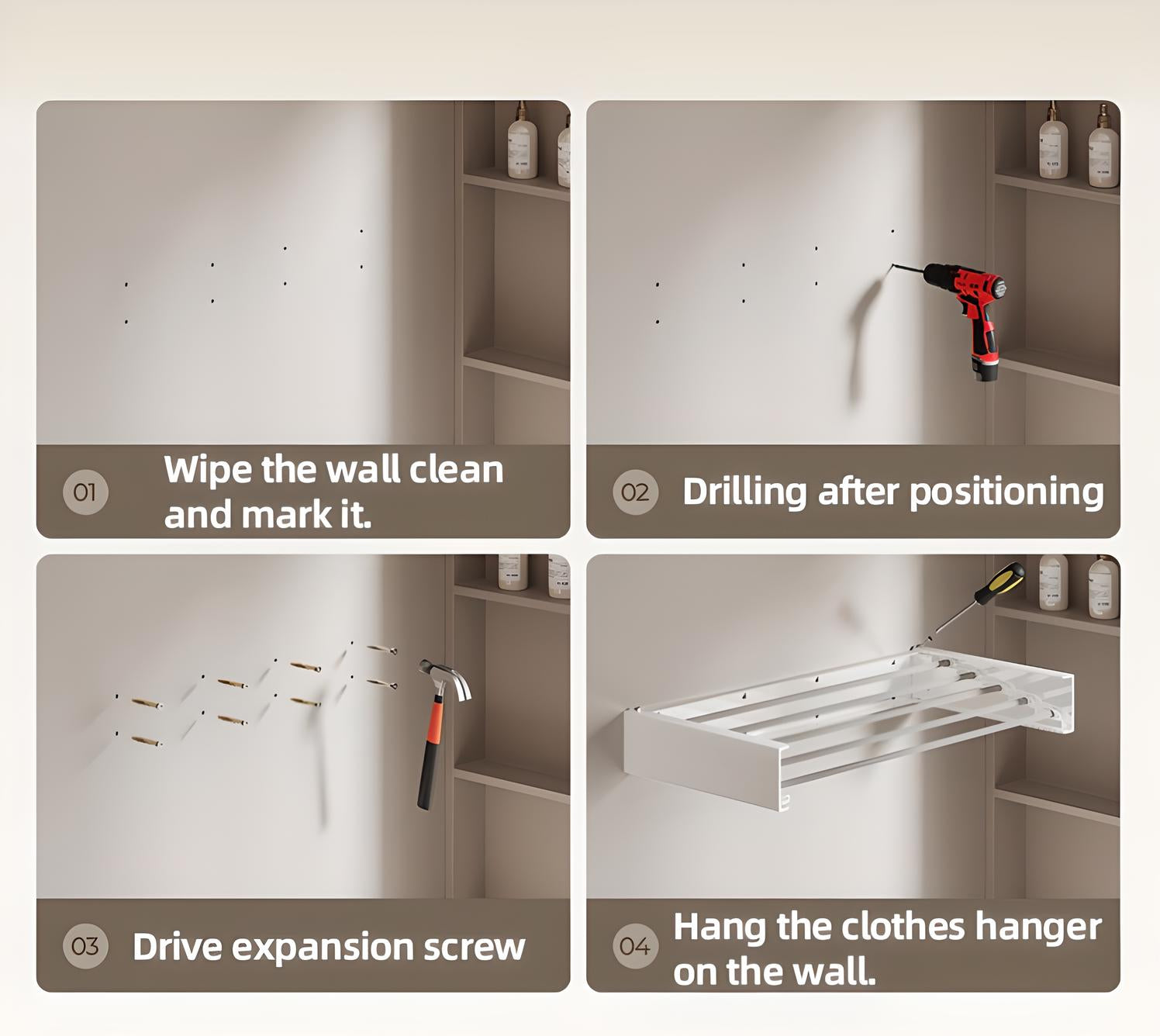 Wall-Mounted Folding Clothes Drying Rack – Space-Saving Retractable Hanger for Indoor & Outdoor Use