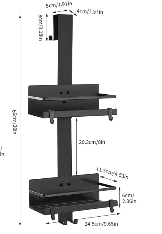 Over Glass Door Shower Caddy | 2-Tier Stainless Steel Bathroom Shelf | No Drilling | Matte Black.
