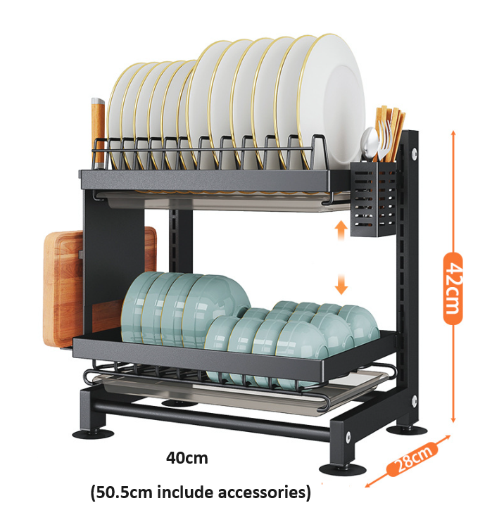 Space-Saver Multi-Tier Kitchen Dish Rack.