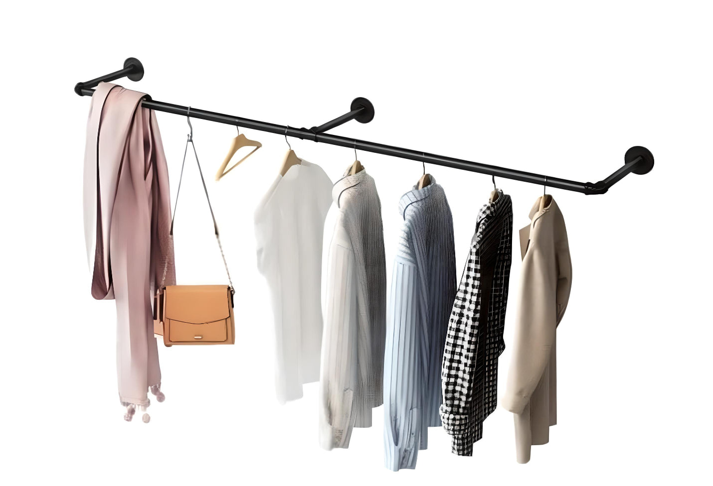 Black Iron Wall Mounted Hanging Clothes Rail.