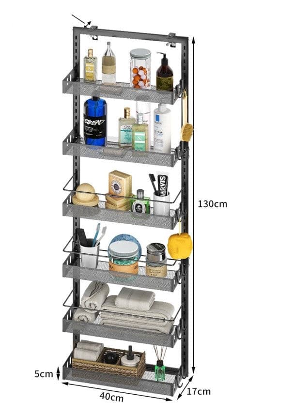 Black Steel 6-Tier Over The Door Pantry Organizer with 6 Basket.