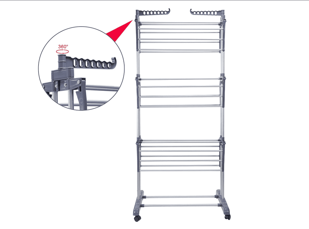 3 Tier Iron Plastic Foldable Clothes Laundry Drying Rack Wheels/Indoor/Outdoor.