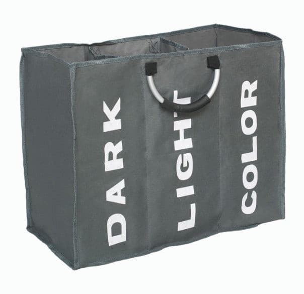 Dary Grey Fabric 3 Section Laundry Bag with Aluminum Handle.