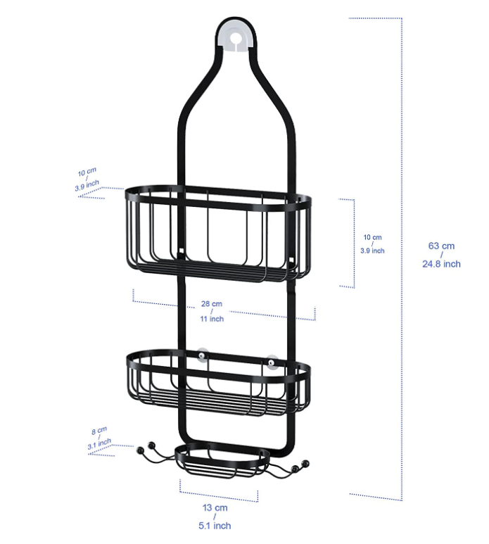Black Slive Chrome Bathroom Shower Caddy Storage Organizer.