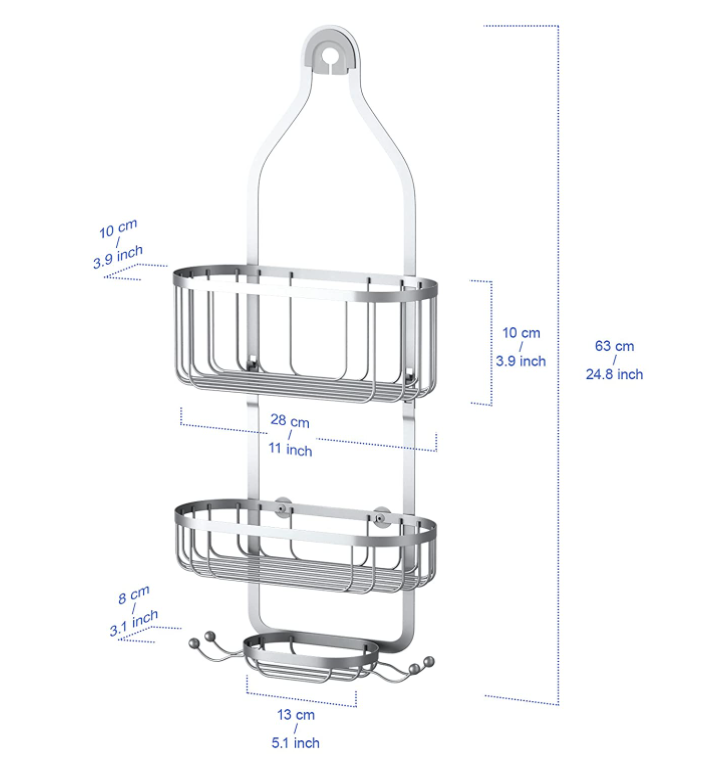 Black Slive Chrome Bathroom Shower Caddy Storage Organizer.