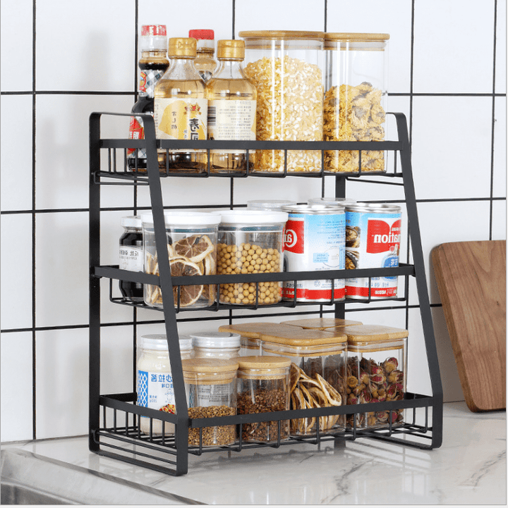 3 Tier Freestanding Bottle Sauces Kitchen Metal Storage Rack Organizer.