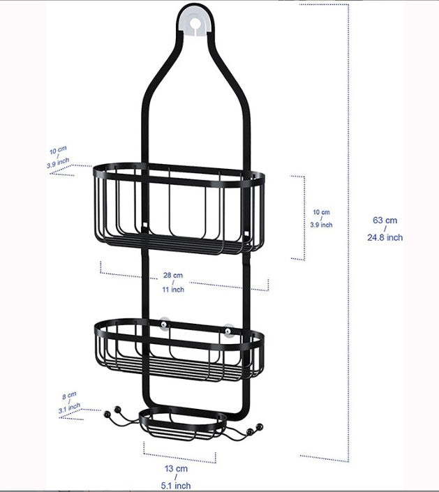Black Slive Chrome Bathroom Shower Caddy Storage Organizer.